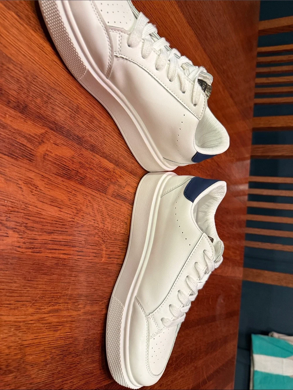 Vintage Havana White Sneakers with Gray Star and Navy Heel